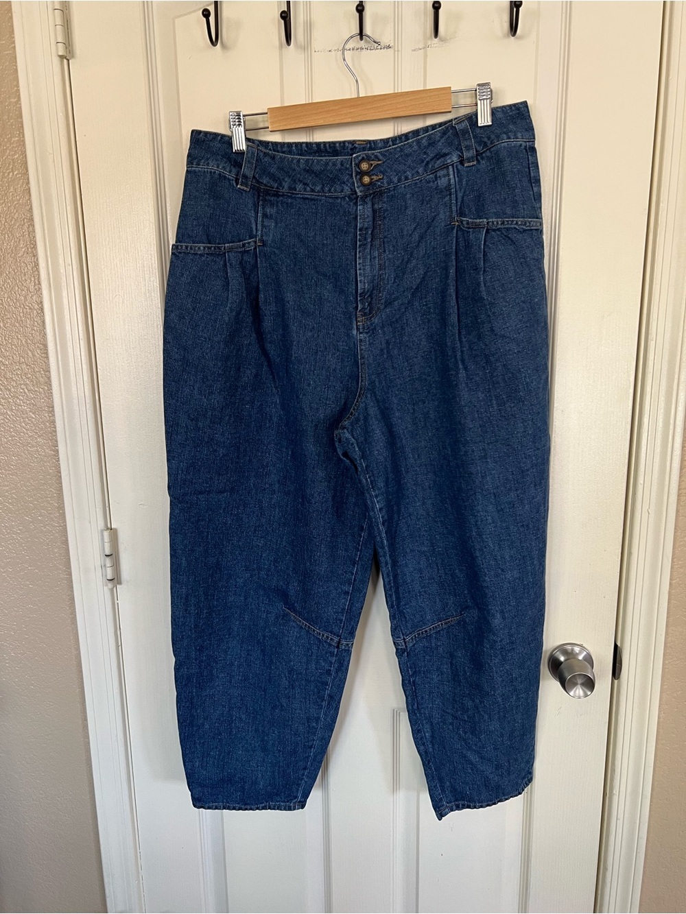 Poetry Hemp Organic Cotton Barrel Leg Crop Jeans US 12 Blue Utility Pants